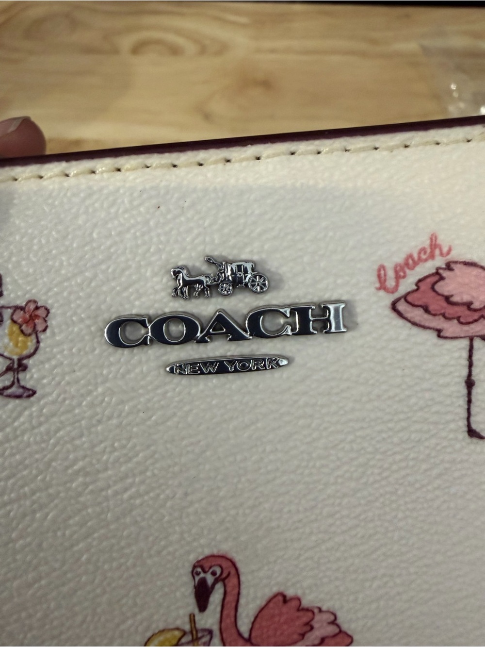 Coach White Wallet with Pink Flamingo Print - Picture 2 of 6